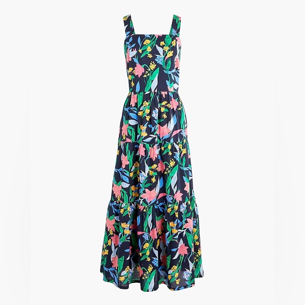 Black and Pink Sleeveless Maxi Sundress with Square Neck